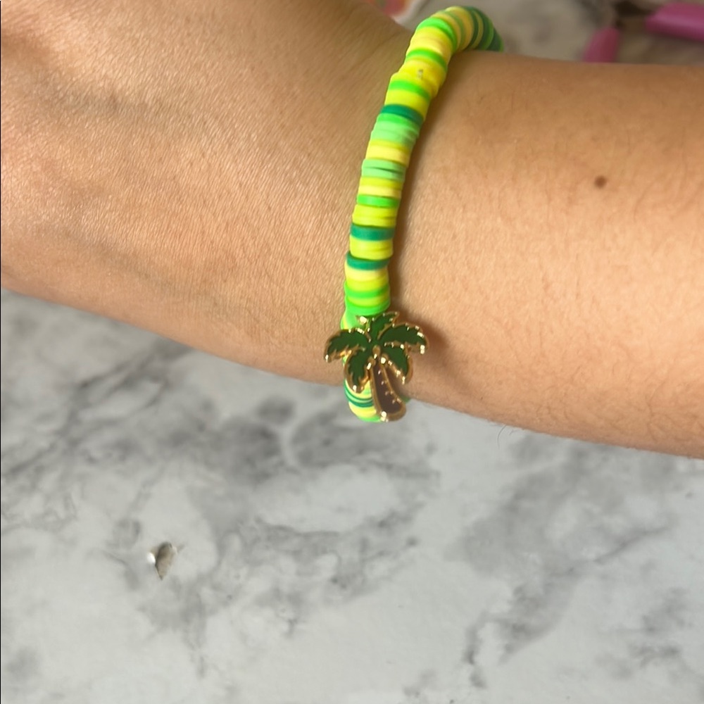 Vibrant Beaded Bracelet with Palm Tree Charm